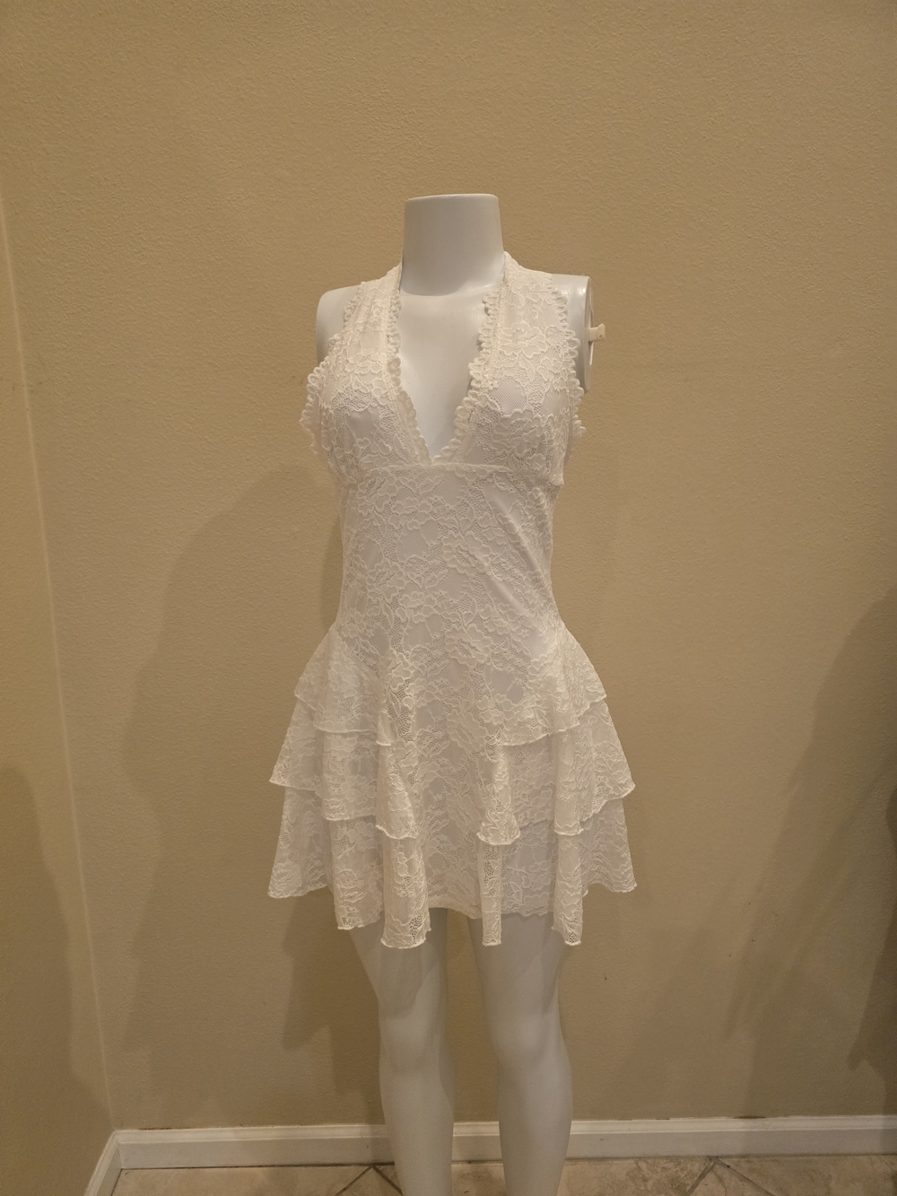 Lace Tiered Mini Dress - White